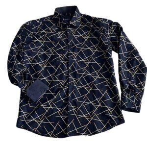 Azaro Uomo Men's Navy Long-Sleeve Collared Button-Down Dress Shirt - Size M